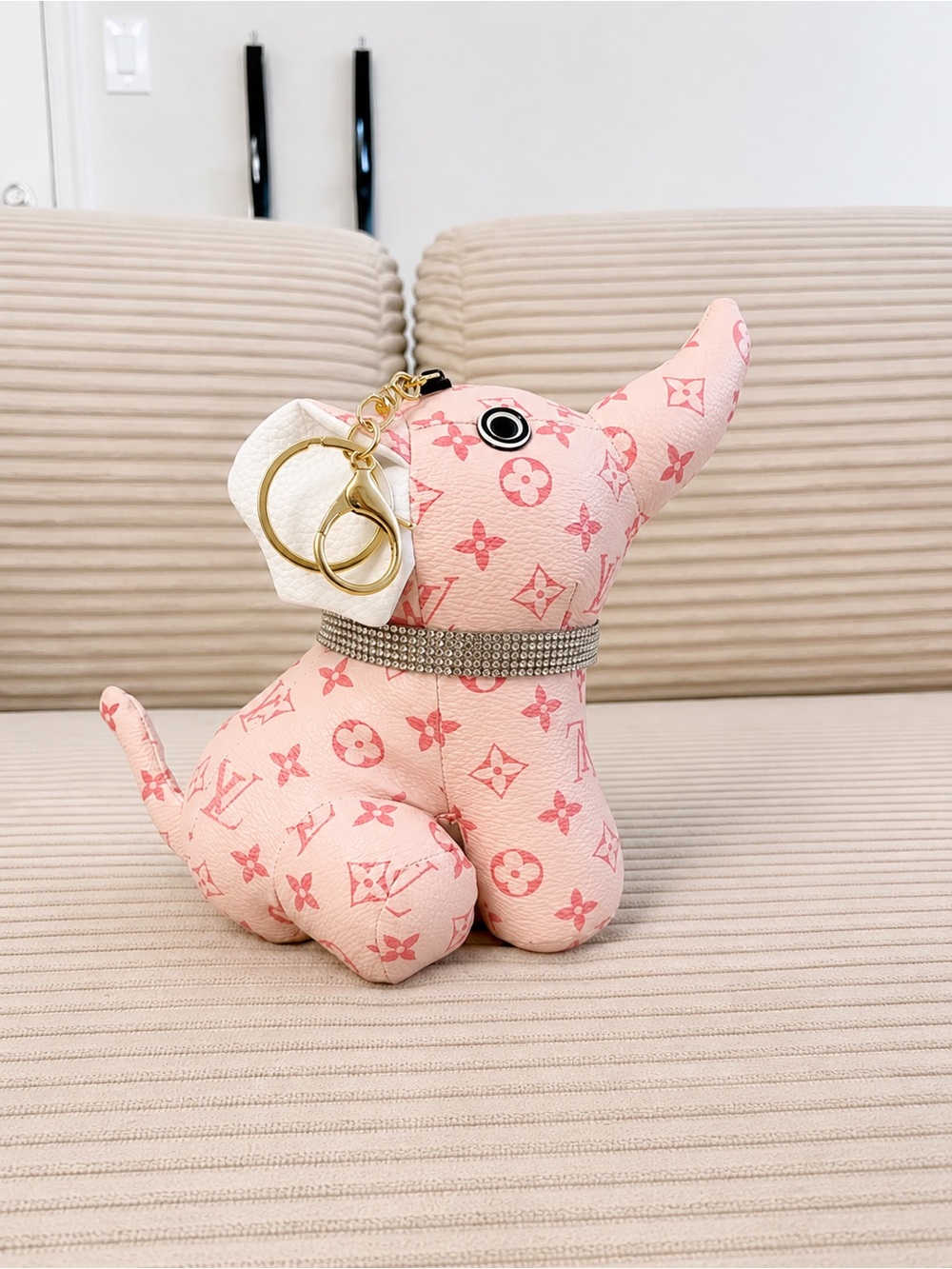 Pink Monogram Elephant Charm with Crystal Collar - Picture 5 of 6
